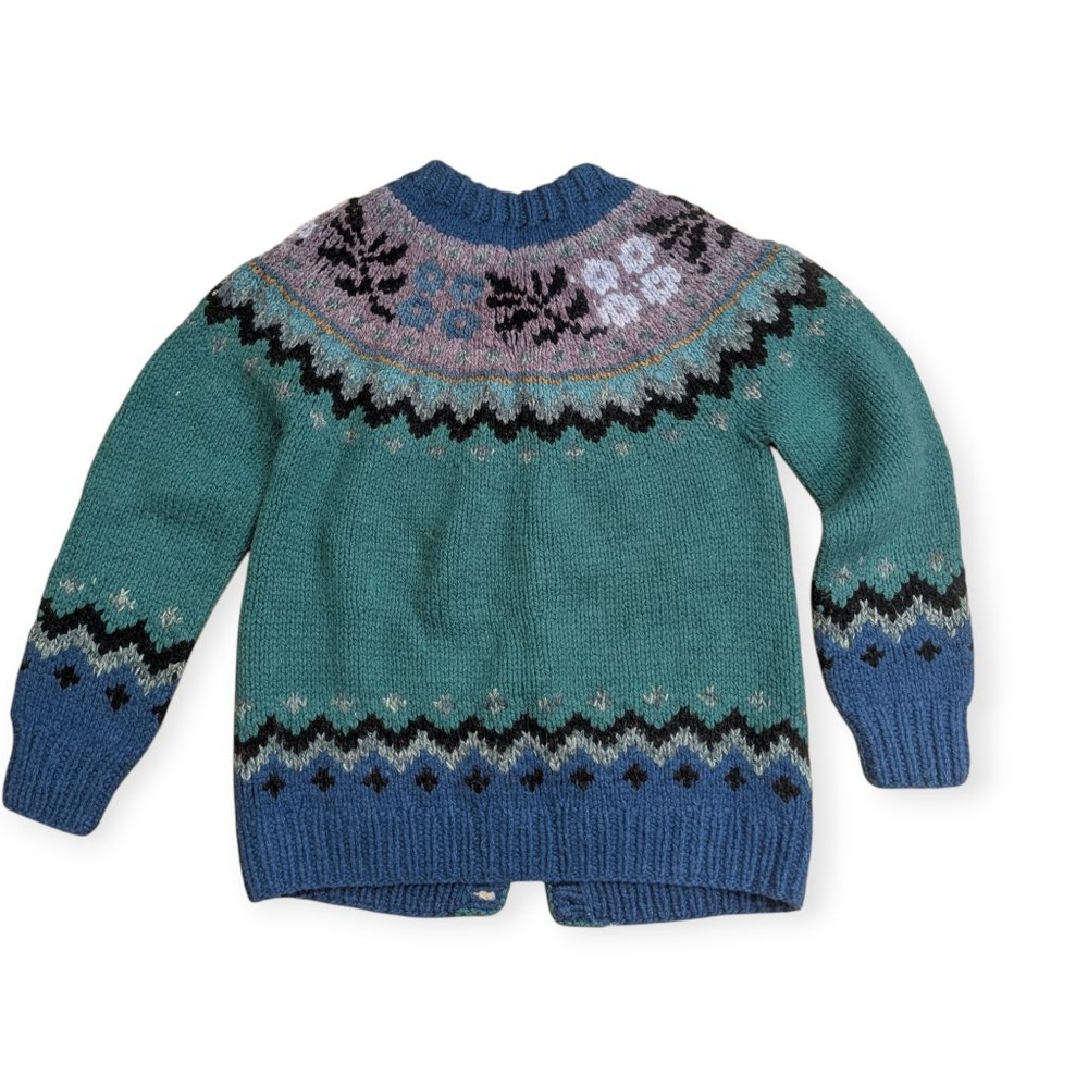 Handknits Vintage 100% Lambswool Fair Isle Button Cardigan Sweater Medium Large - Picture 2 of 12